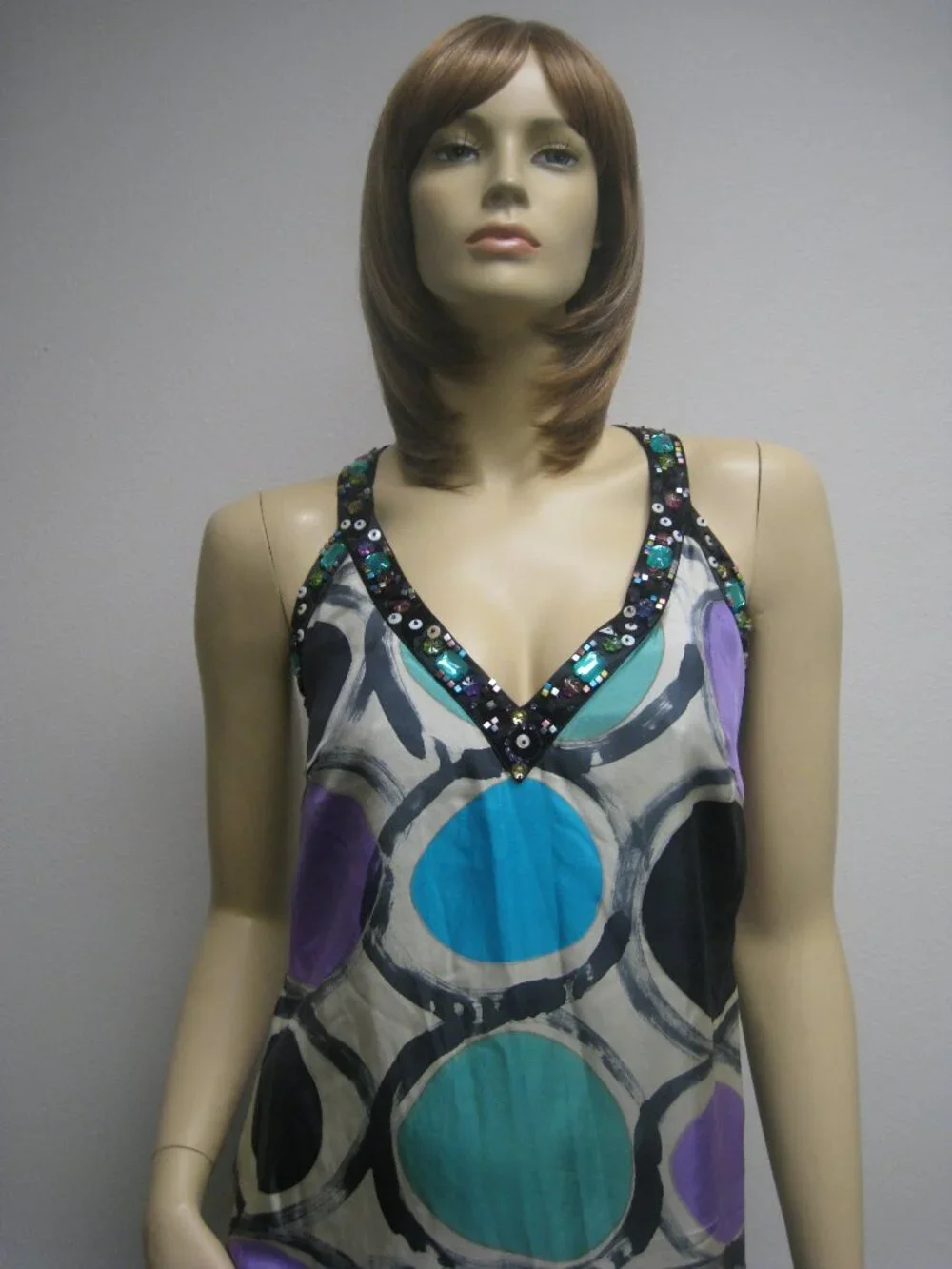 Sue Wong Y2K 100% SILK Beaded Evening Cocktail 28 Dress Circle Purple Teal Short - Picture 8 of 16